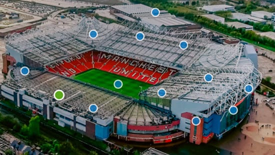 Old Trafford stadium map indicating all areas Ecolab supports a clean and safe football experience.