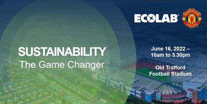 Image of Old Trafford stadium with text information on a sustainability event